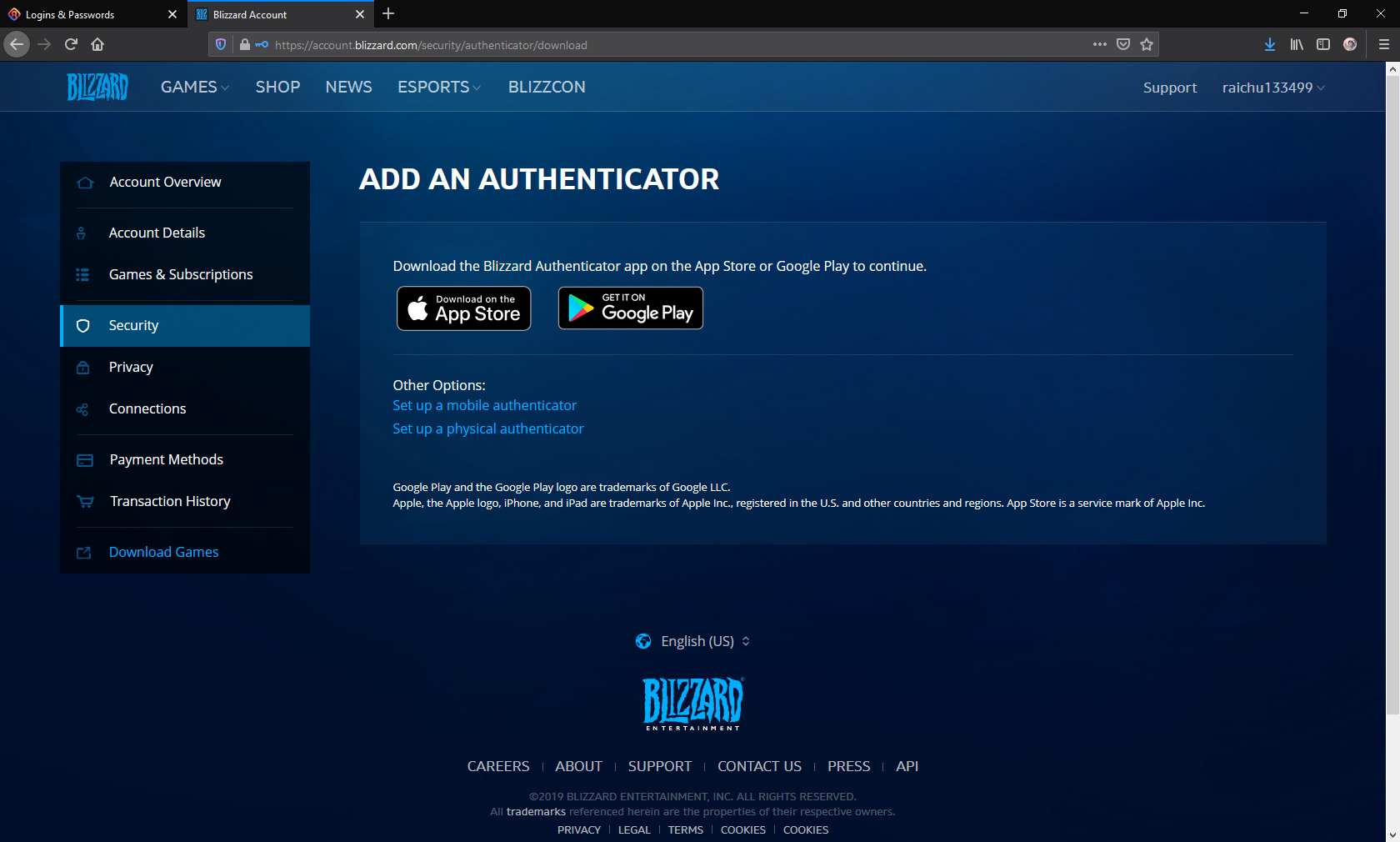 Enable and use two-factor authentication (2FA) for your Blizzard